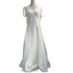 Vintage 70s White Chiffon Wedding Dress Sheer Overlay Boho Bridal Gown